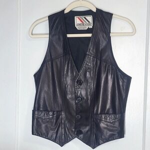 Chess King Mens Vintage Leather Vest Western Made in Korea Black Small